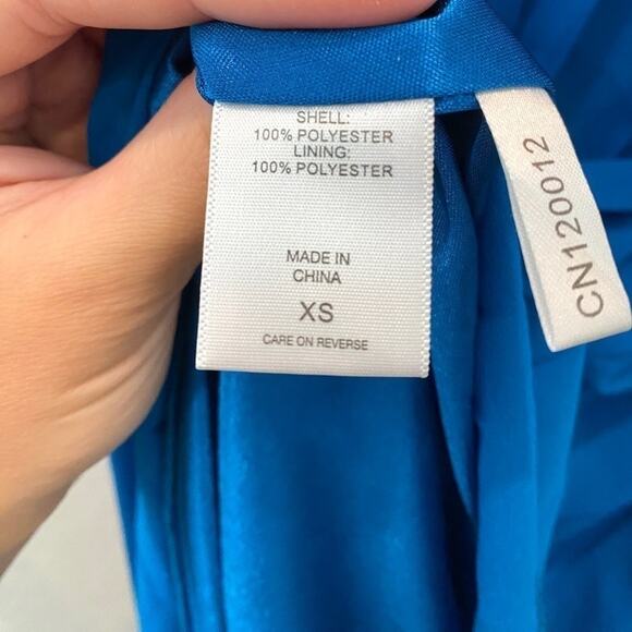 NEW YORK & COMPANY | Electric Blue High Low Sleeveless Dress Belted Pleated | XS - Picture 5 of 6